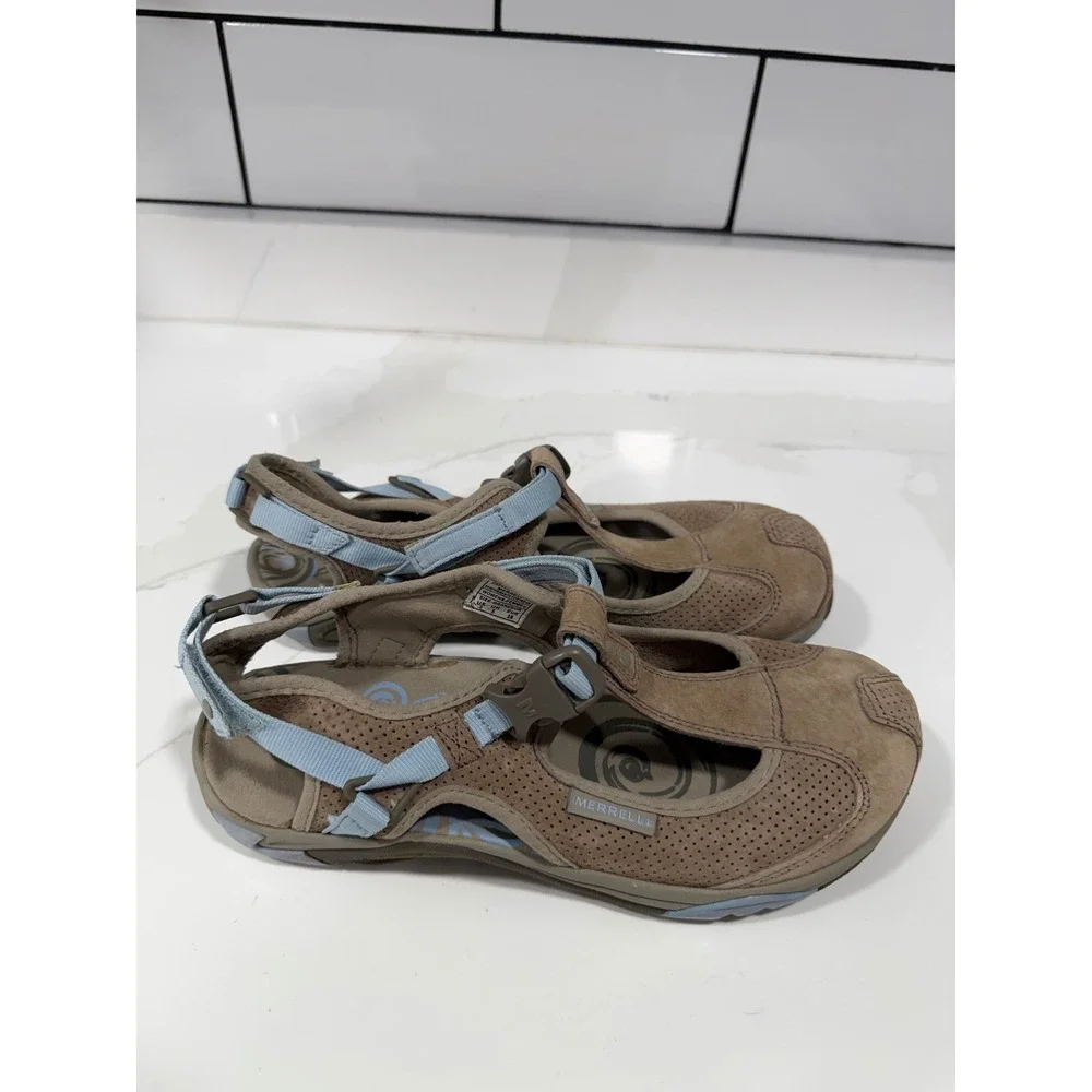 Merrell Siren Cassia Brindle Suede Vibram Hiking Sandals Womens 7.5 Brown Blue